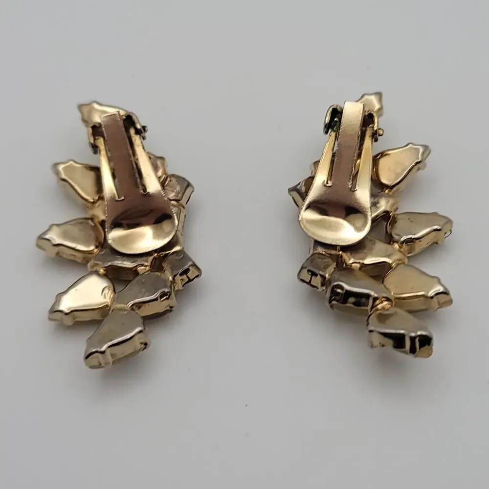 Vintage Gold-tone Clip On Earrings Frosted Pear Shaped Cabochons